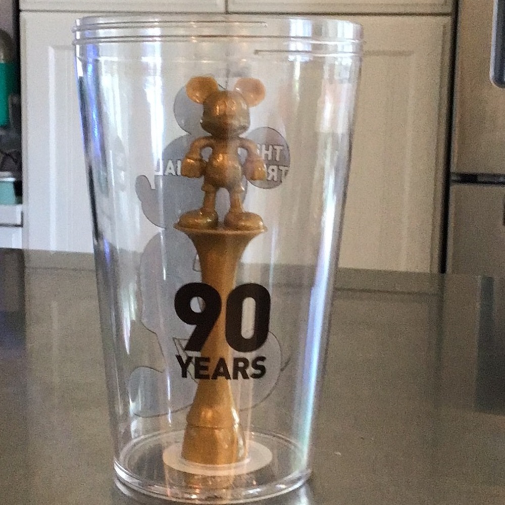 Mickey Mouse 90 year anniversary clear tumbler, never used.
